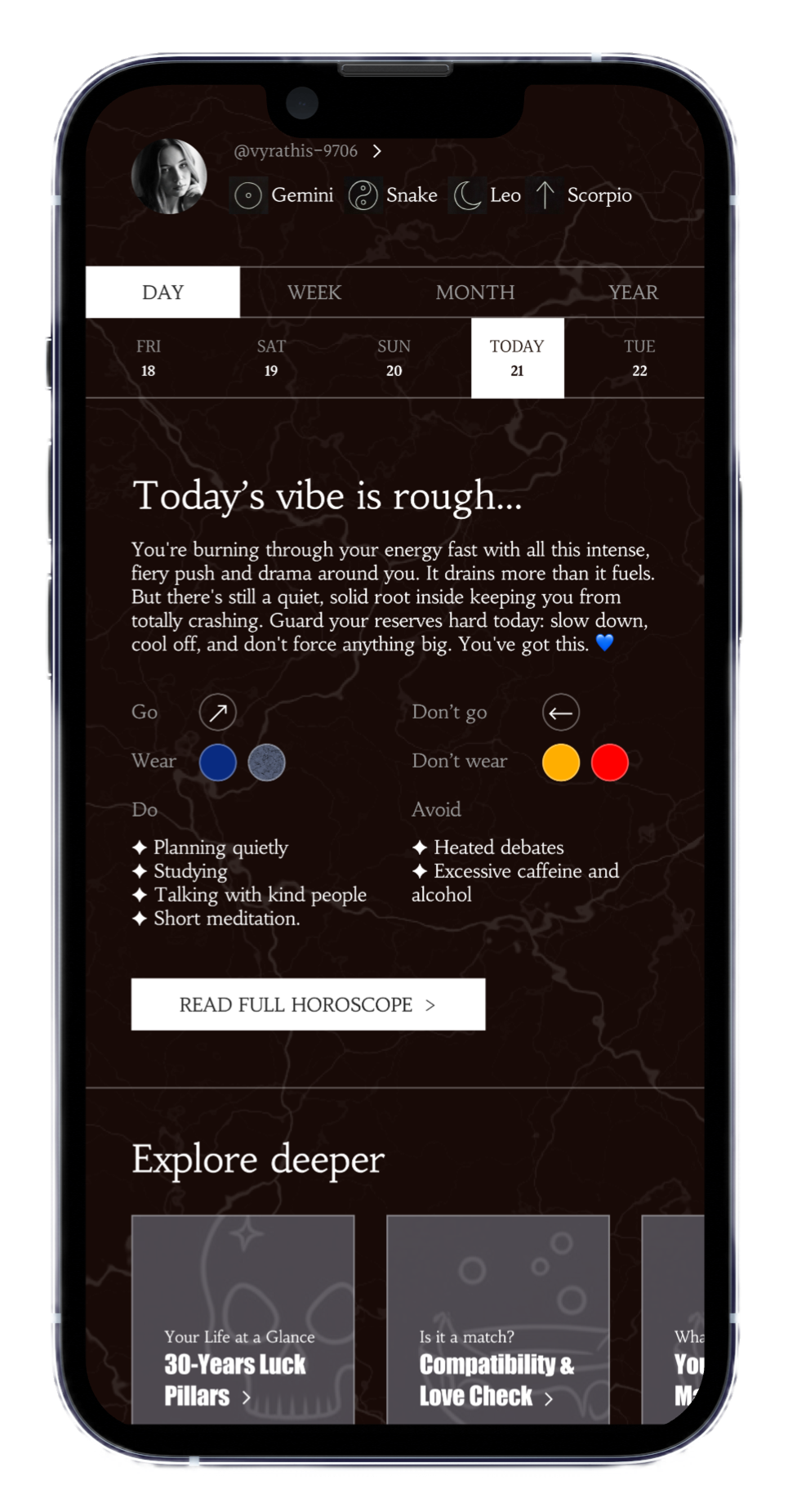LunaVibe mobile app mockup showcasing the interface